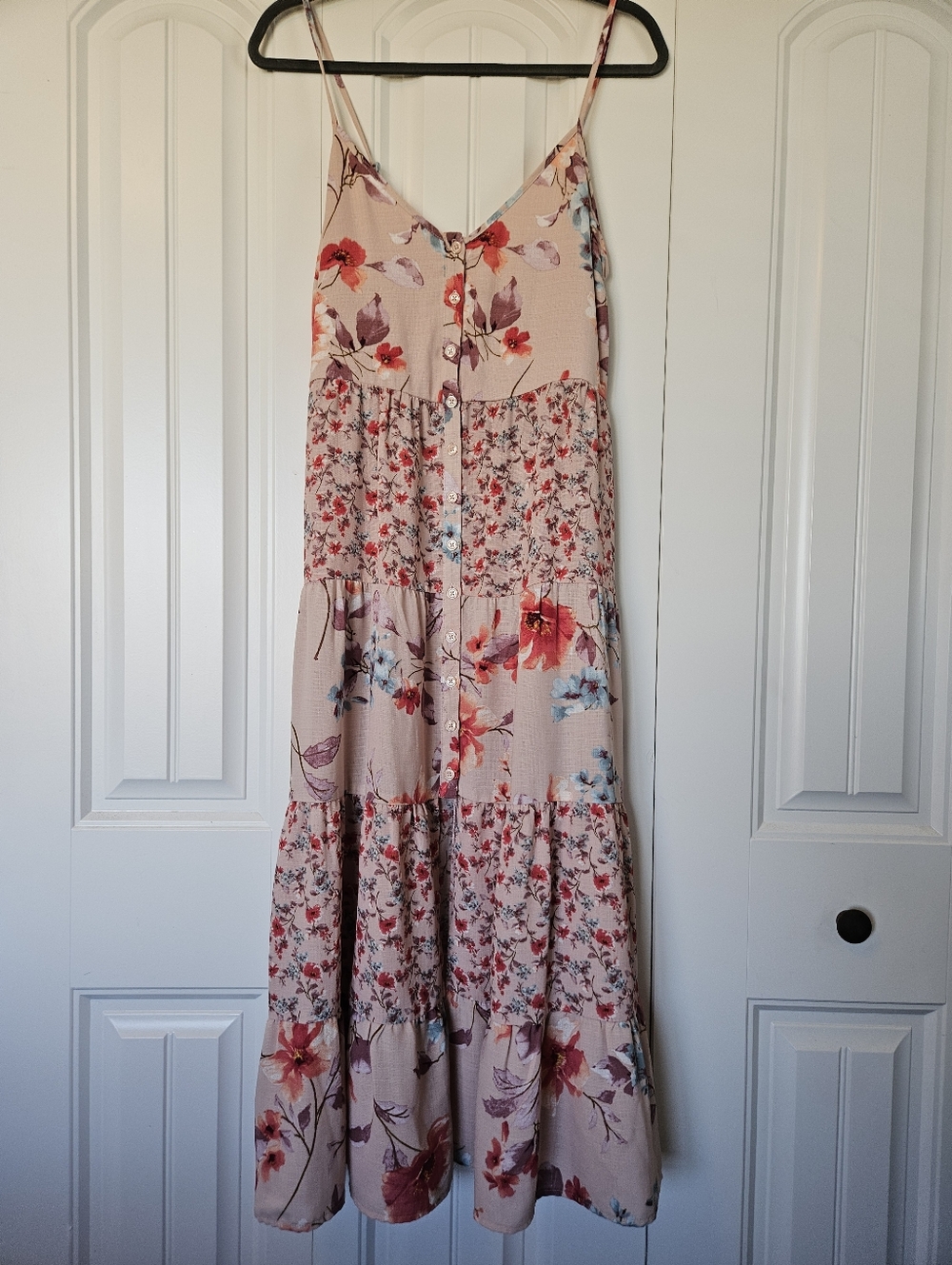 Xhilaration Pink Floral Button-Front Maxi Dress